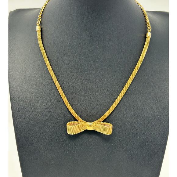 Vintage Sarah Cov Gold Tone Bow Tie Necklace - Picture 1 of 8